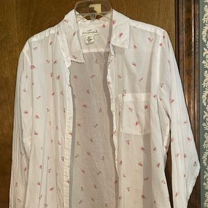 Label Of Graded Goods. White button up with small watermelon detail. Lightweight